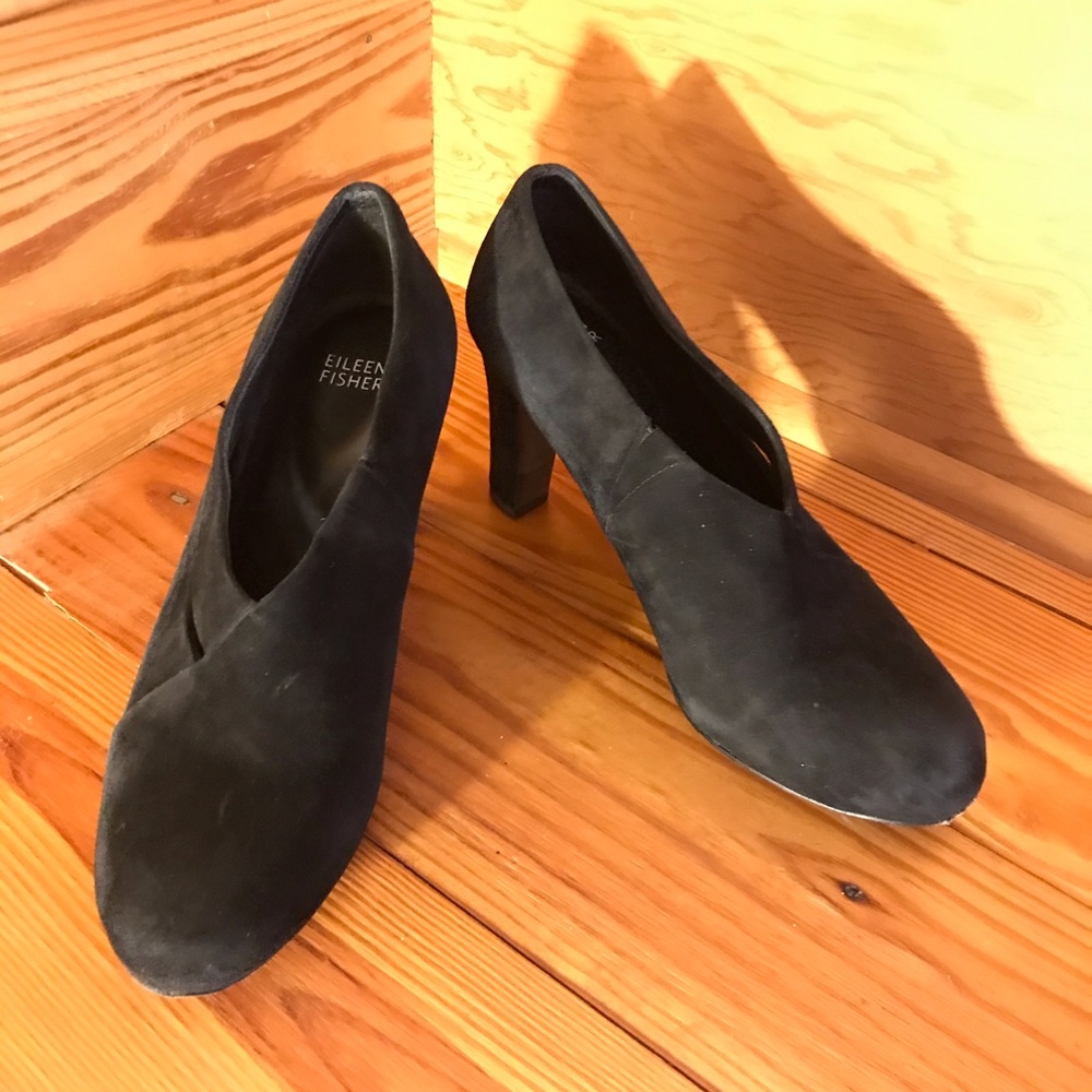 Eileen Fisher Black Suede Heels, Euc, 9